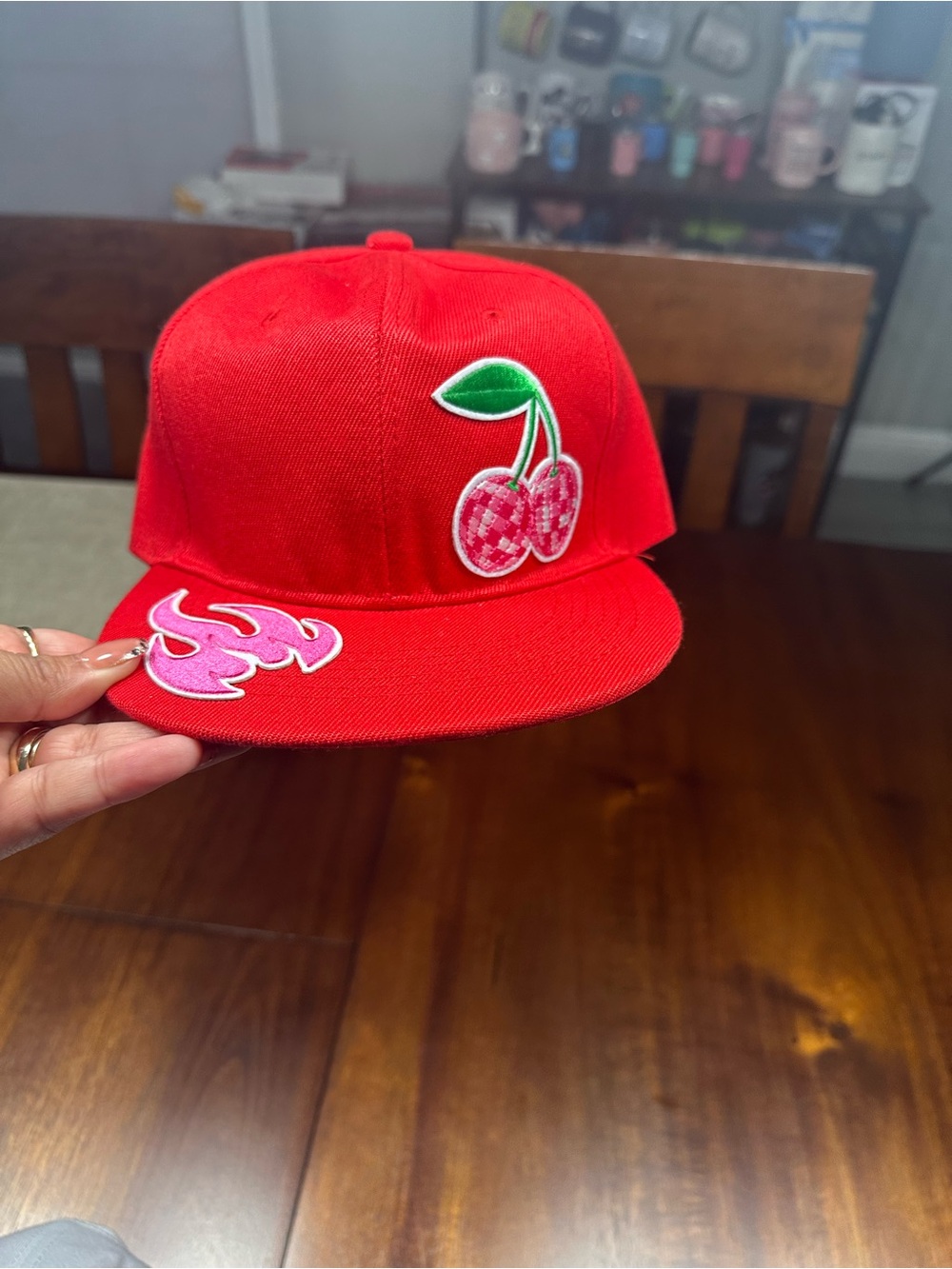 Adult Red SnapBack hat with patches. Custom!